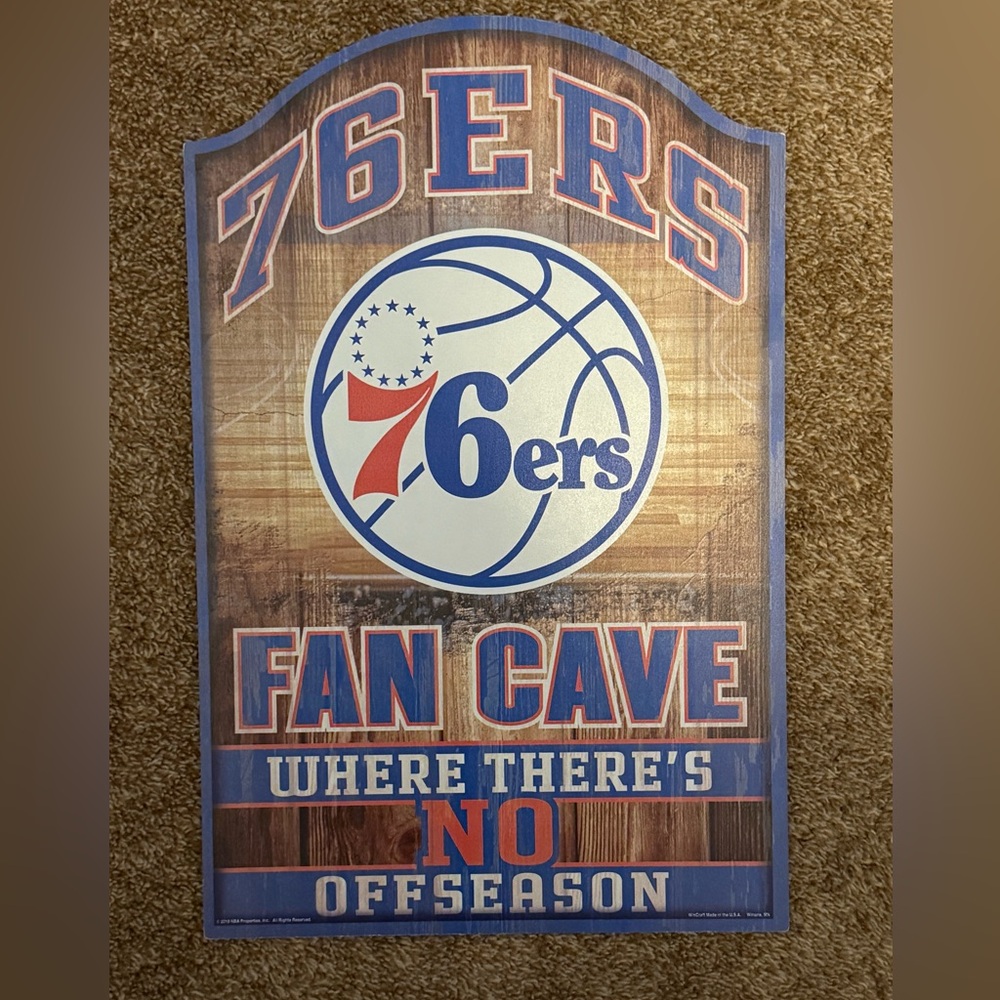 NBA 76ers Fan Cave Sign - Red, Blue, White